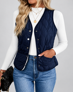 Women's Quilted Gilet with Fleece Lining and Button Front
