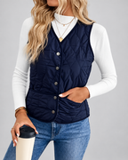 Women's Quilted Gilet with Fleece Lining and Button Front