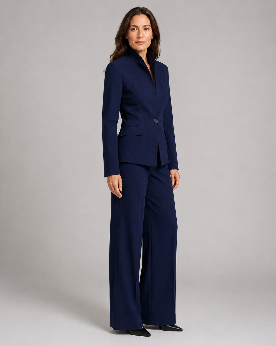 Women's Trouser Suit | Stand Collar Blazer & Flared Trousers Two Piece Set