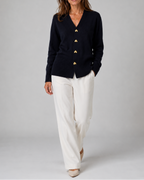 Women's V Neck Heart Button Up Knit Cardigan