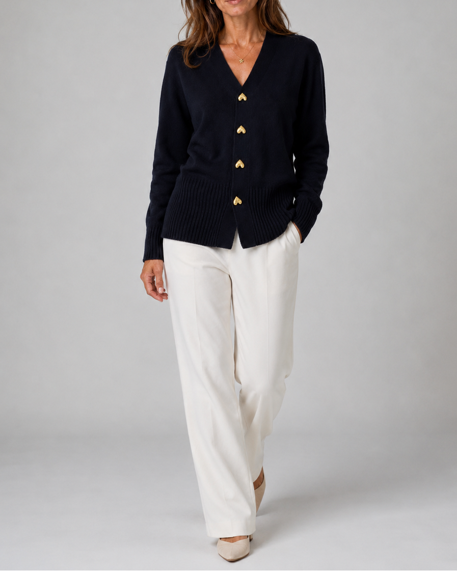 Women's V Neck Heart Button Up Knit Cardigan