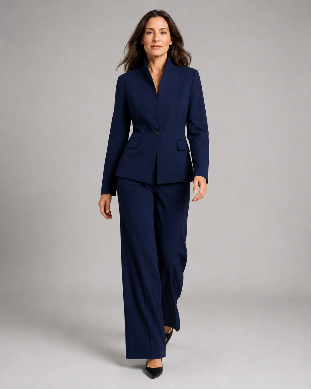 Women's Trouser Suit | Stand Collar Blazer & Flared Trousers Two Piece Set