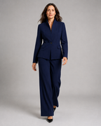 Women's Trouser Suit | Stand Collar Blazer & Flared Trousers Two Piece Set