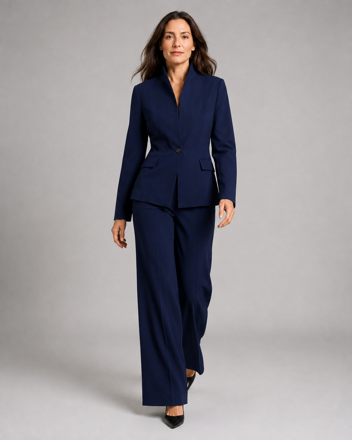 Women's Trouser Suit | Stand Collar Blazer & Flared Trousers Two Piece Set