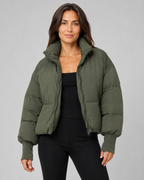 Women's Oversized Puffer Jacket with Stand Collar and Zip Front