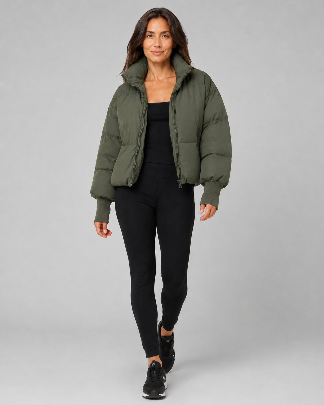 Women's Oversized Puffer Jacket with Stand Collar and Zip Front