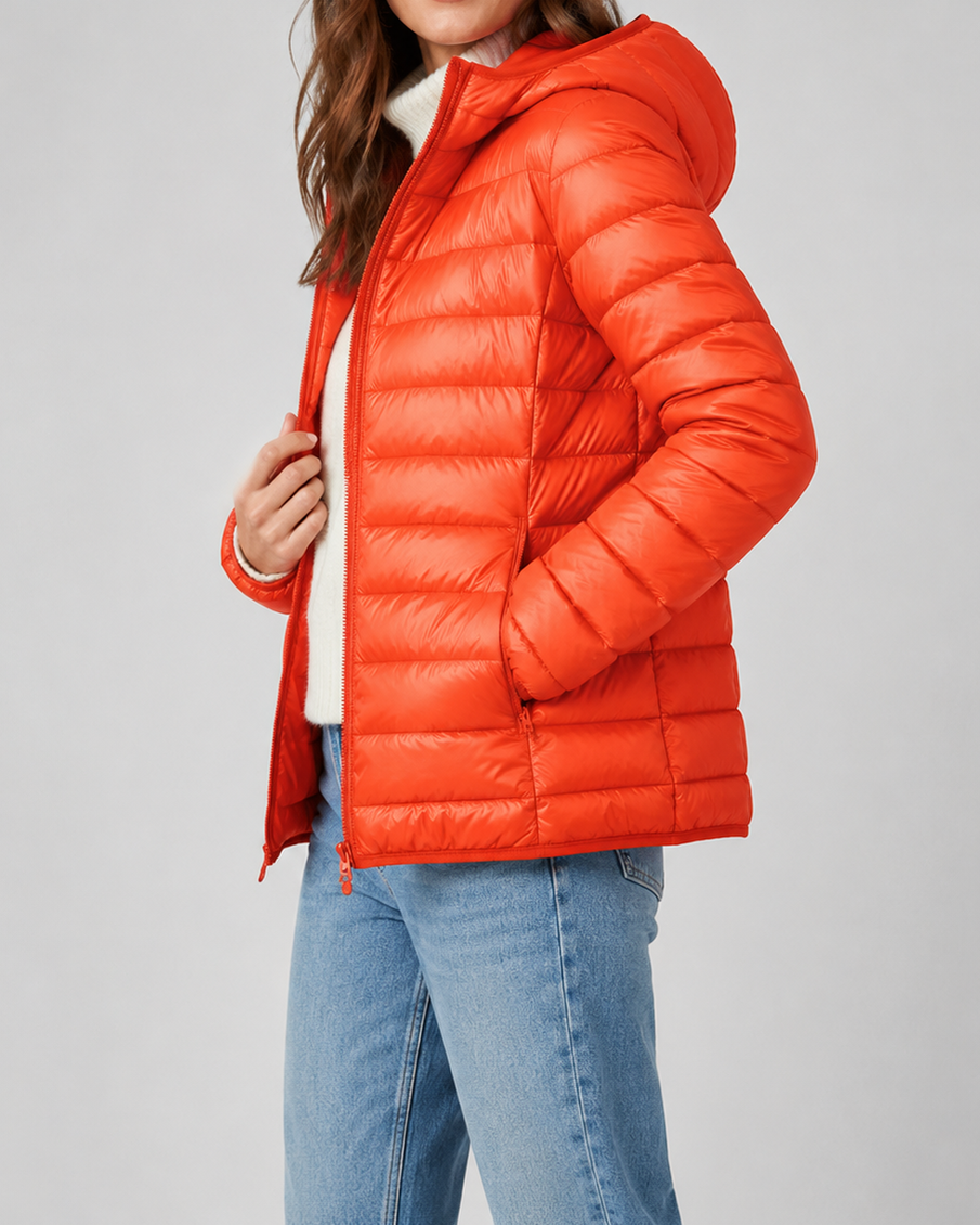 Women's Puffer Jacket | Hooded Lightweight Quilted Zip Up Coat