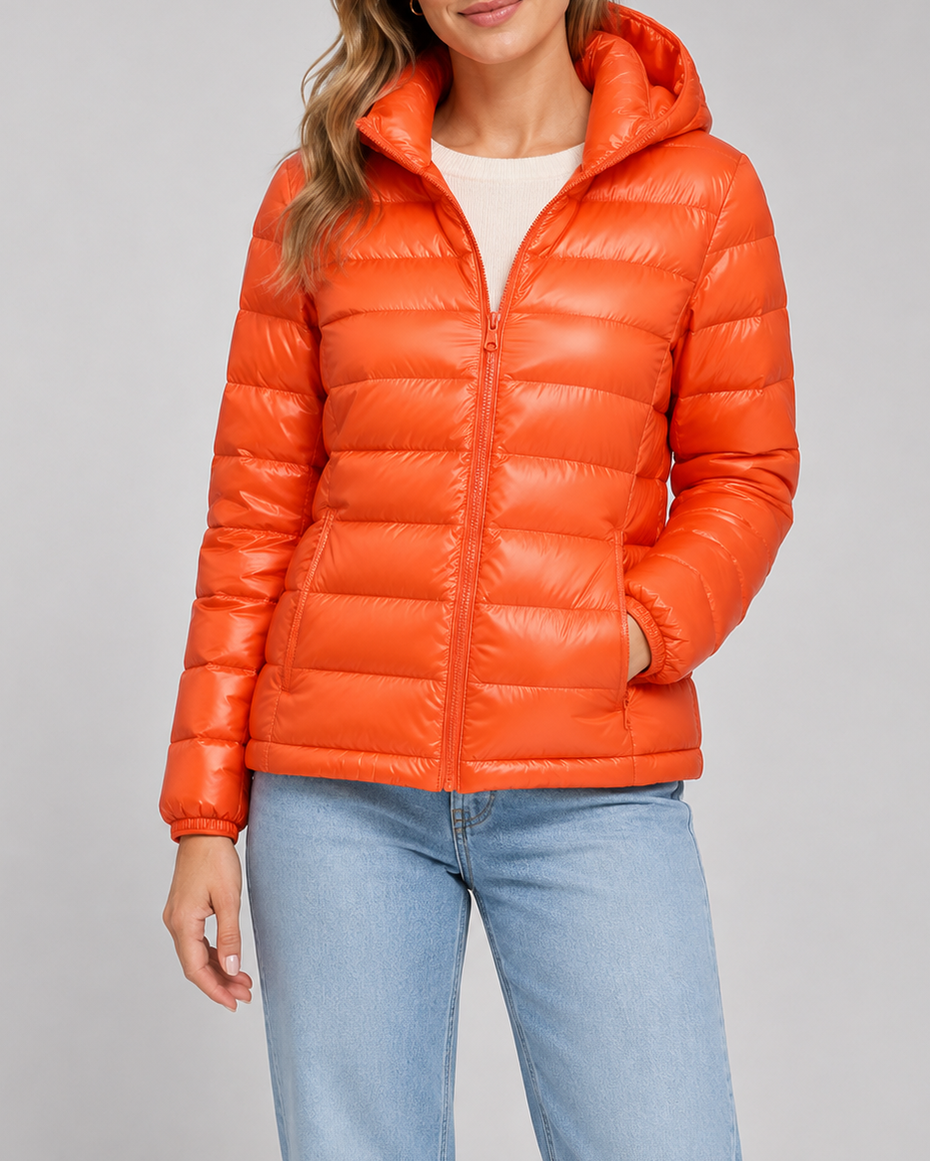 Women's Puffer Jacket | Hooded Lightweight Quilted Zip Up Coat