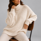 Women's chunky turtleneck knit jumper in beige