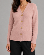 Women's V Neck Heart Button Up Knit Cardigan