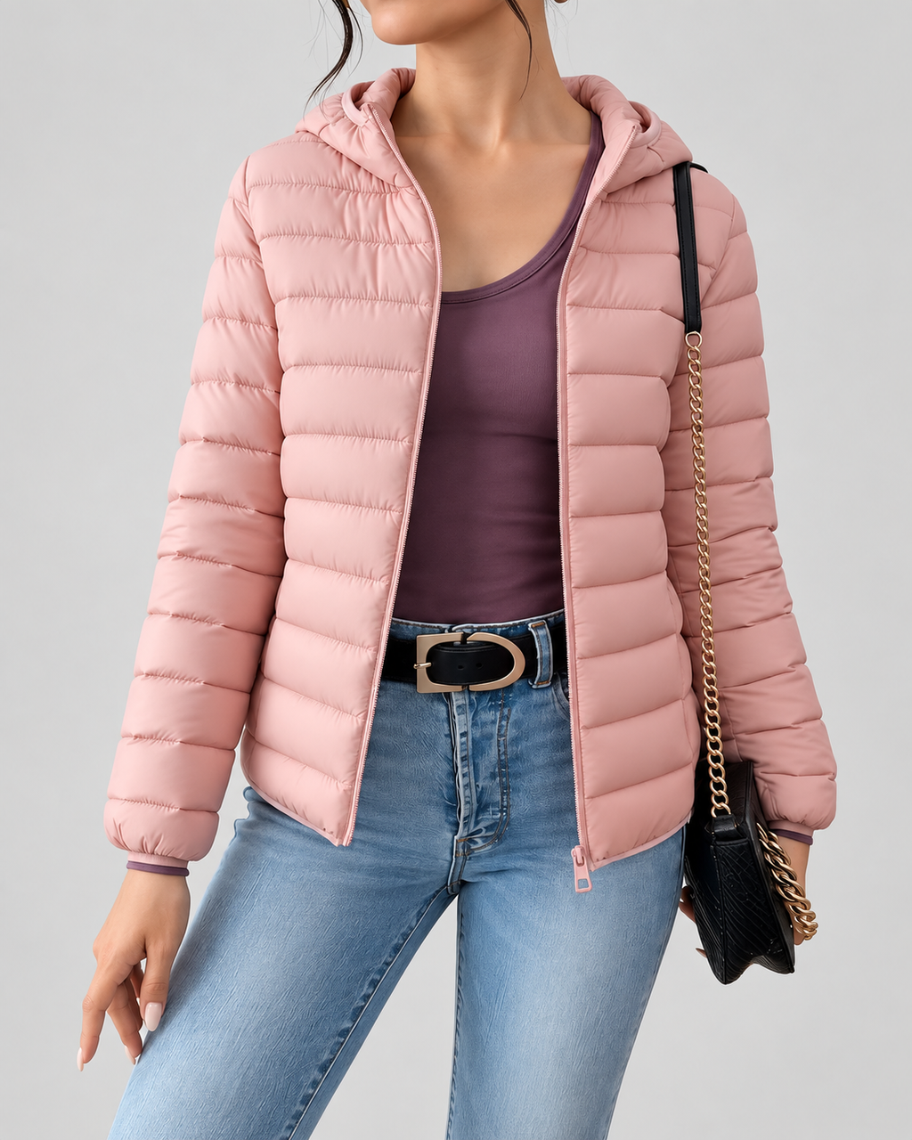Women's Slim Quilted Hooded Puffer Jacket with Zip Front