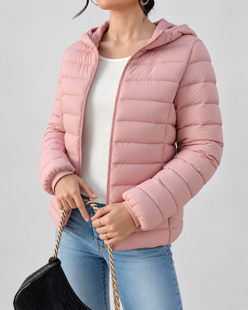 Women's Slim Quilted Hooded Puffer Jacket with Zip Front