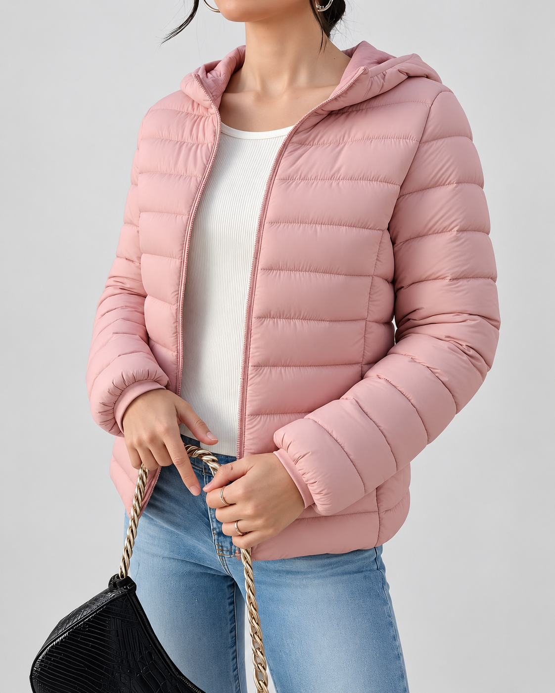 Women's Slim Quilted Hooded Puffer Jacket with Zip Front