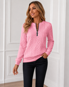 Women's Half Zip Jumper | Ring Pull Cable Knit Ribbed Sweater