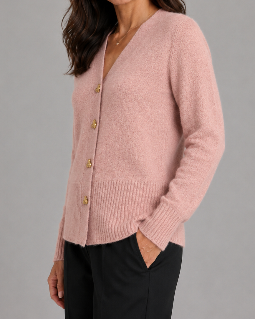 Women's V Neck Heart Button Up Knit Cardigan
