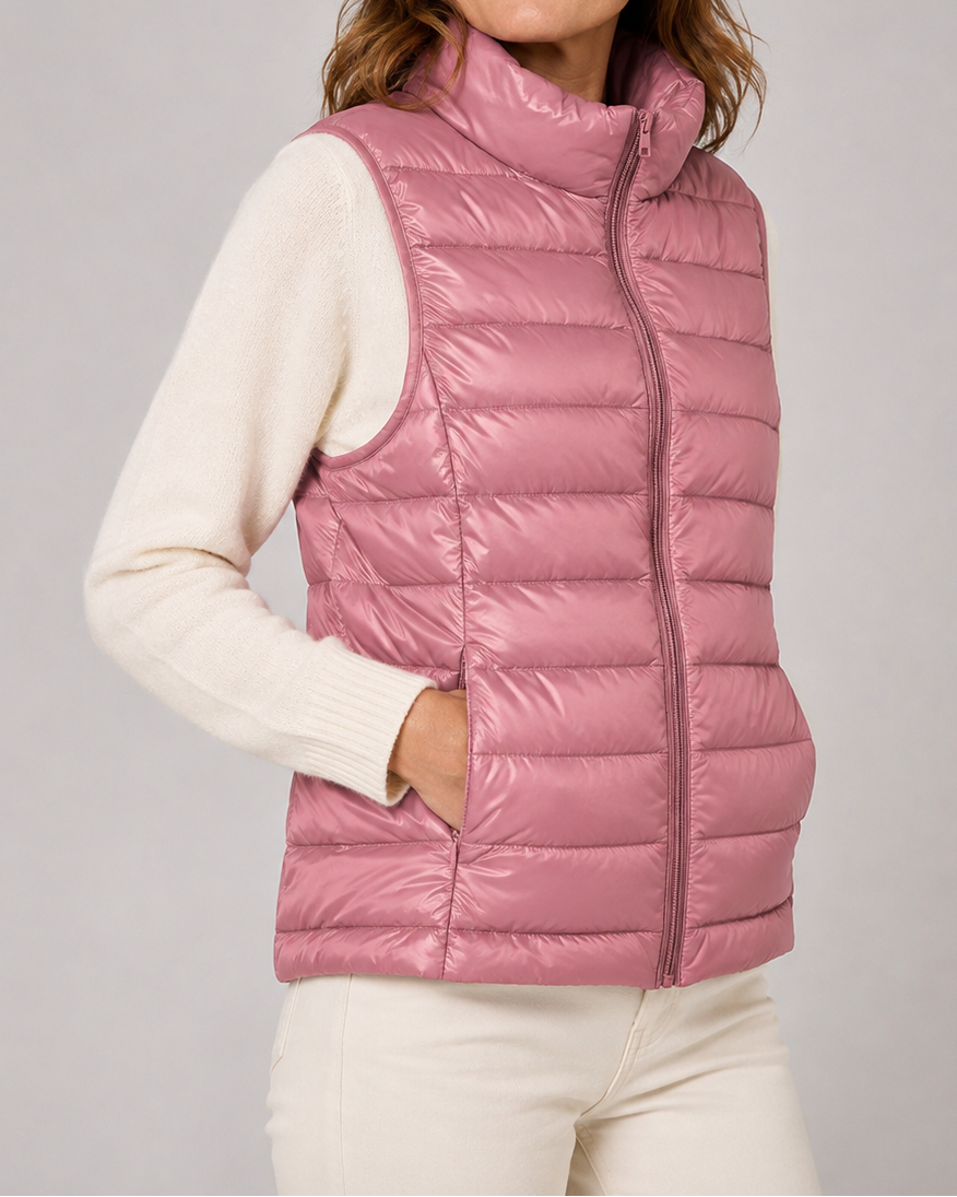 Women's Padded Gilet | Lightweight Stand Collar Zip Up Quilted Vest