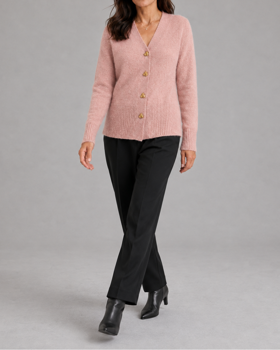Women's V Neck Heart Button Up Knit Cardigan