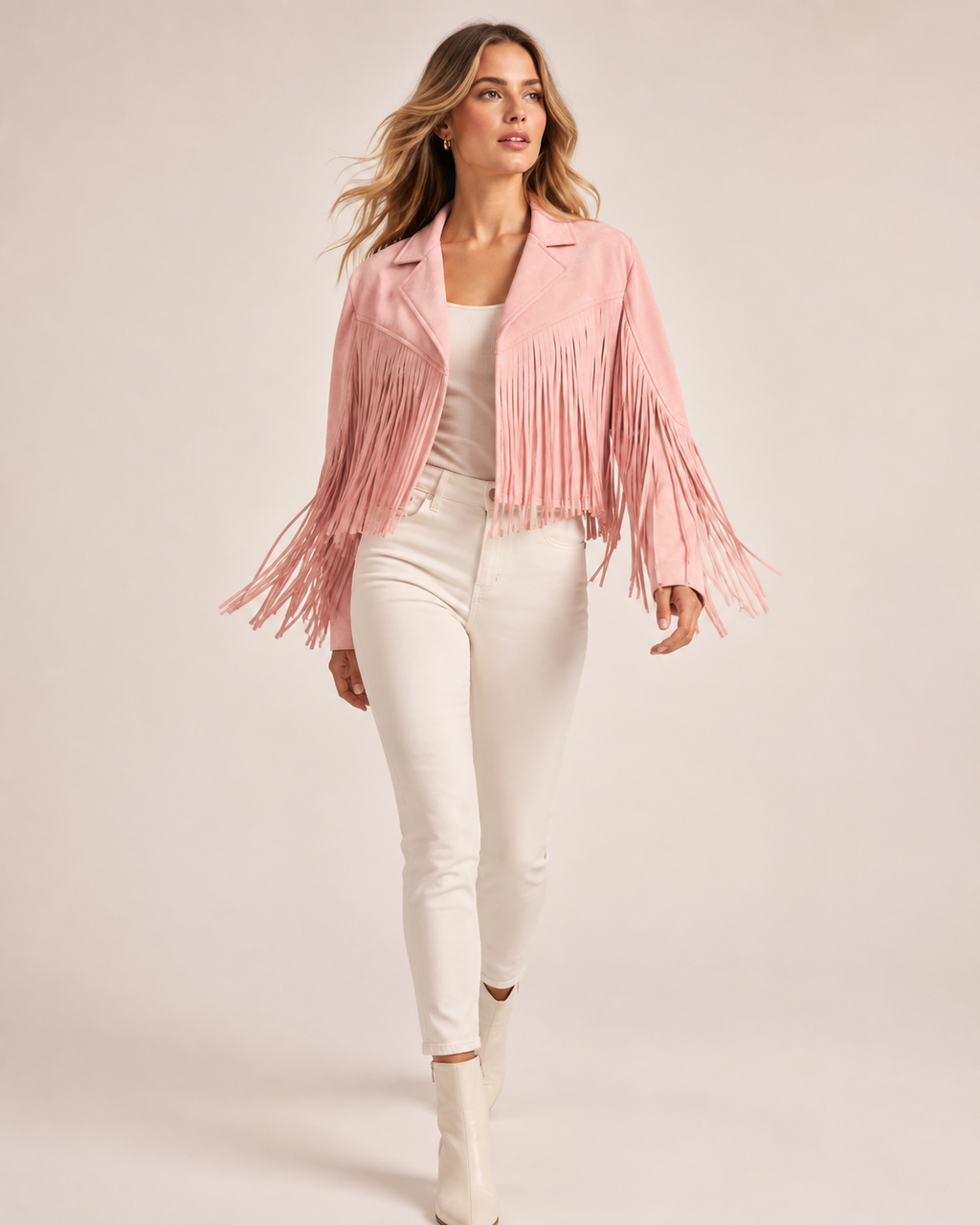 Women's Faux Suede Fringe Jacket | Lapel Collar Open Front Cropped Coat