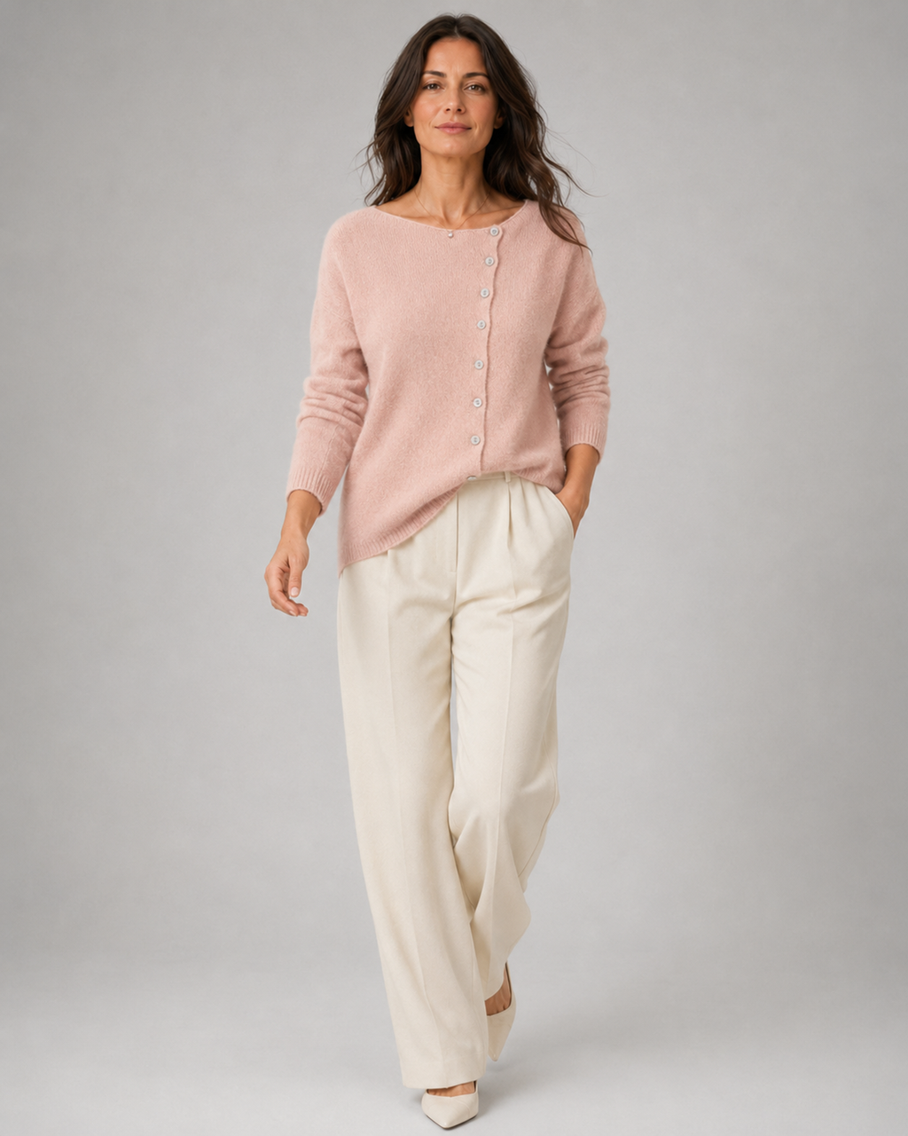 Women's Soft Knit Cardigan | Asymmetric Button Up Round Neck