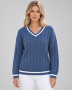 Women's Cable Knit Jumper with V Neck