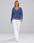 Women's Cable Knit Jumper with V Neck