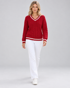 Women's Cable Knit Jumper with V Neck