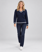 Women's Cable Knit Jumper with V Neck