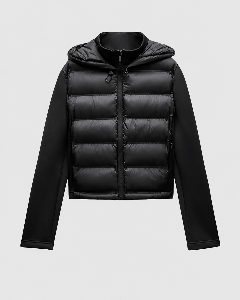 Women's Black Quilted Puffer Jacket with Hood and Zip Front