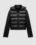 Women's Black Quilted Puffer Jacket with Hood and Zip Front