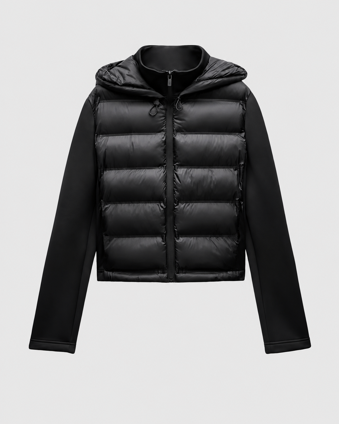 Women's Black Quilted Puffer Jacket with Hood and Zip Front
