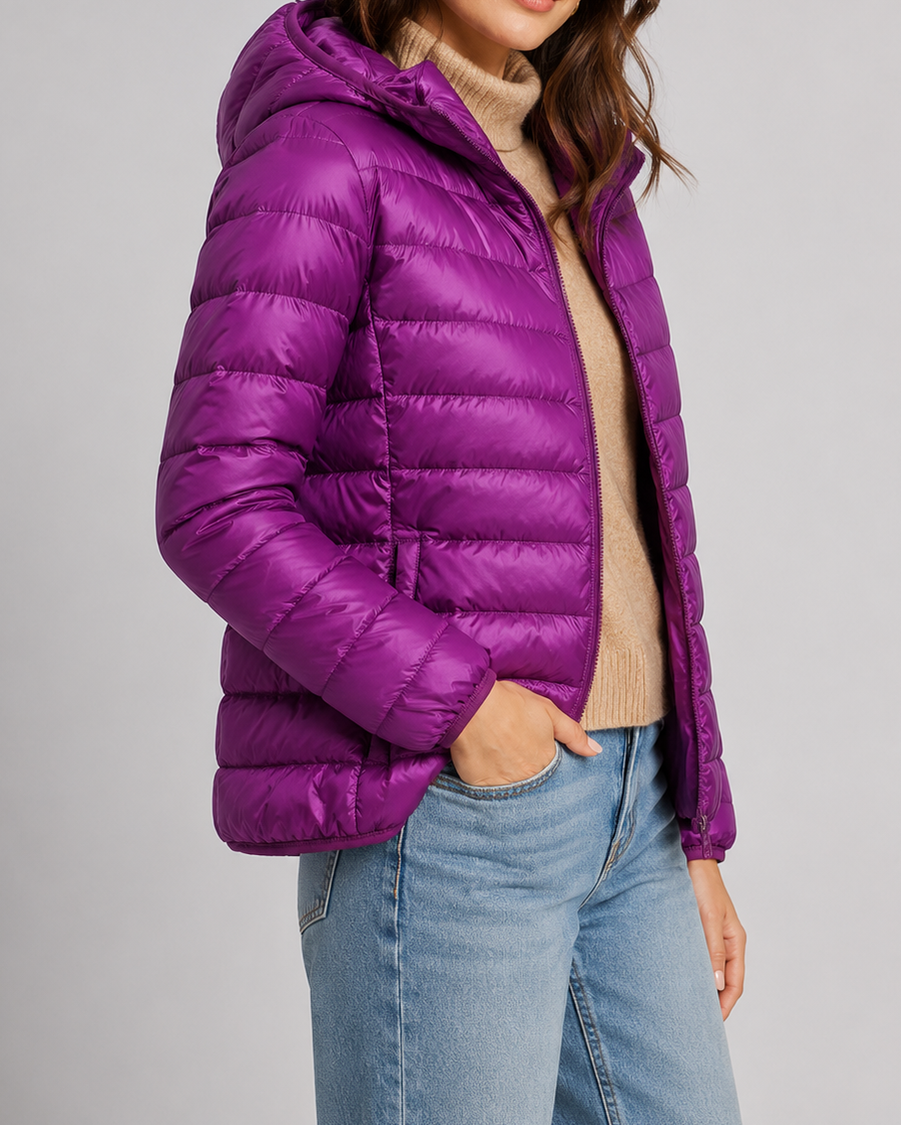 Women's Puffer Jacket | Hooded Lightweight Quilted Zip Up Coat