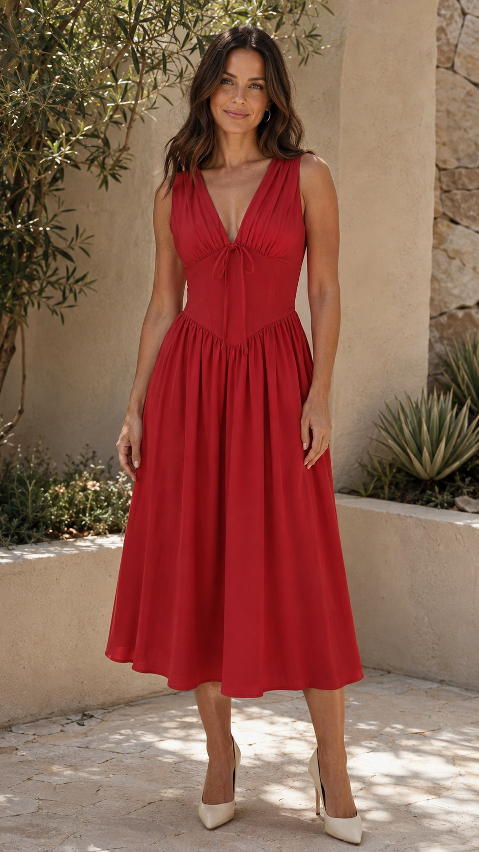 Women's Midi Dress | Plunge V Neck Twist Front Party Summer Dress