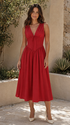 Women's Midi Dress | Plunge V Neck Twist Front Party Summer Dress