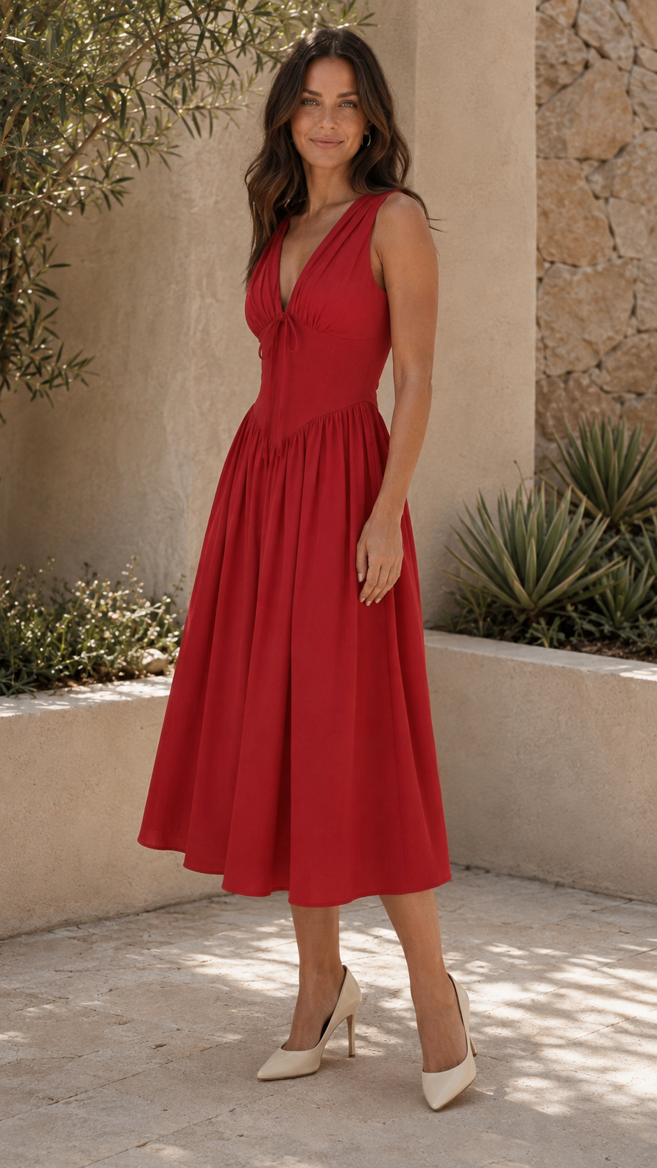 Women's Midi Dress | Plunge V Neck Twist Front Party Summer Dress