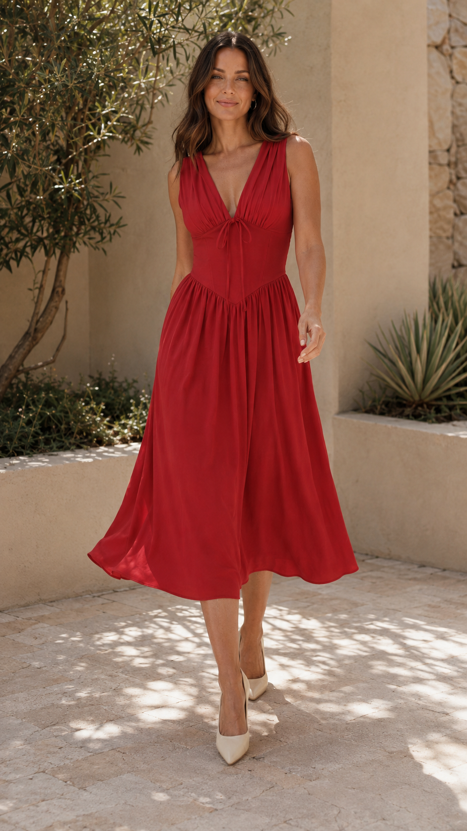 Women's Midi Dress | Plunge V Neck Twist Front Party Summer Dress