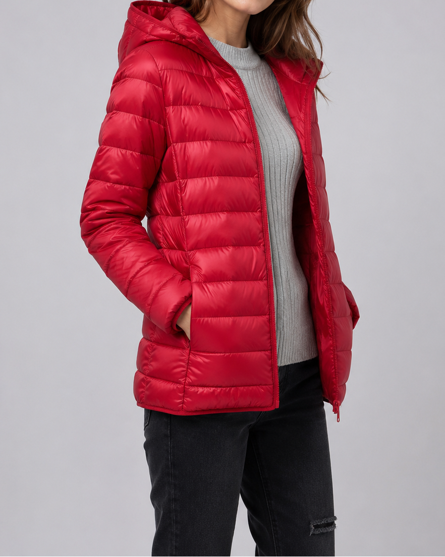Women's Puffer Jacket | Hooded Lightweight Quilted Zip Up Coat