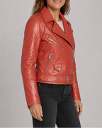 Women's Faux Leather Biker Jacket | Belted Asymmetric Zip Moto Coat