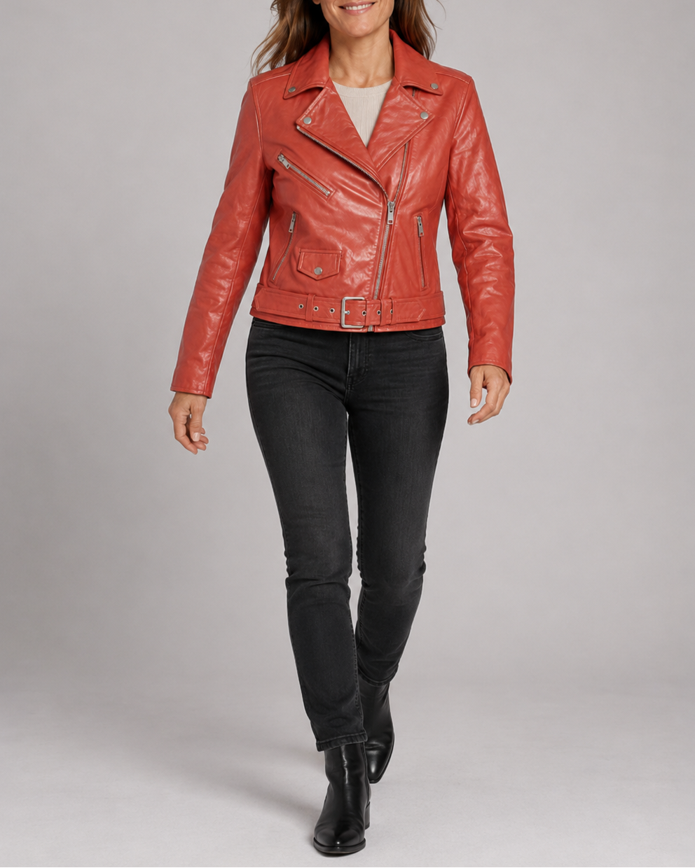 Women's Faux Leather Biker Jacket | Belted Asymmetric Zip Moto Coat