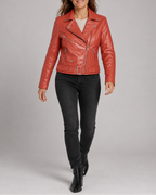 Women's Faux Leather Biker Jacket | Belted Asymmetric Zip Moto Coat