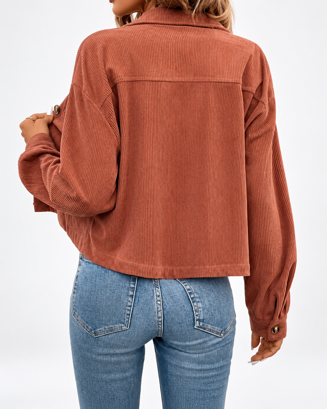Women's Corduroy Jacket with Chest Pockets and Button Front