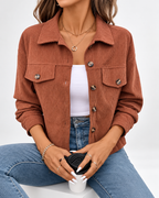 Women's Corduroy Jacket with Chest Pockets and Button Front