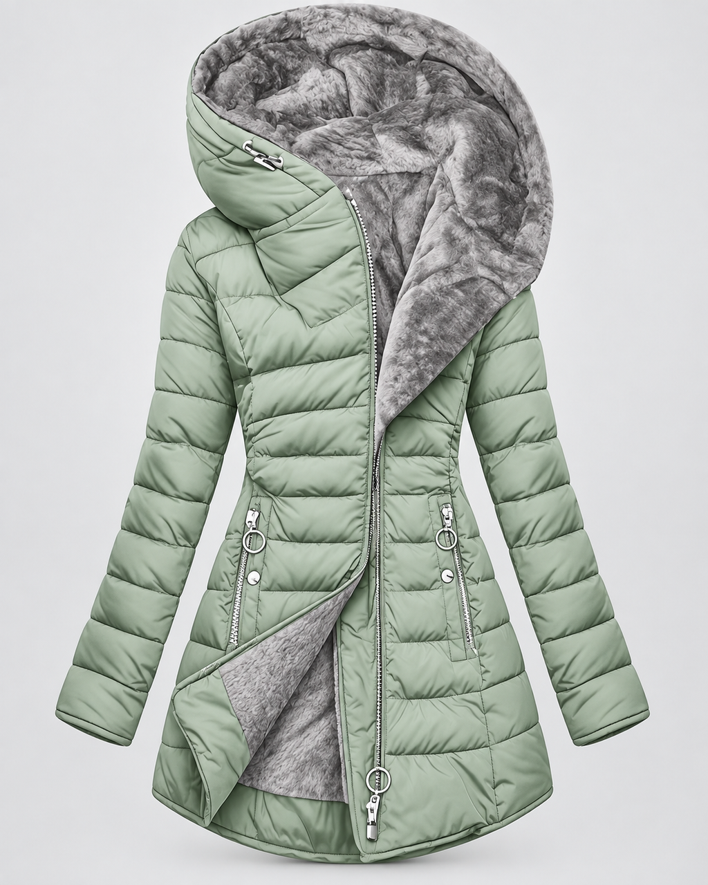Women's Fleece Lined Hooded Puffer Coat with Mid Length