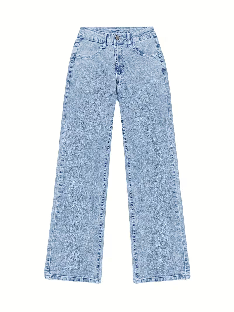 Women's High-Waisted Wide Leg Jeans with Light Wash