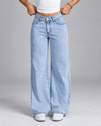 Women's High-Waisted Wide Leg Jeans with Light Wash
