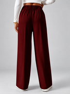 Women's High Waisted Wide Leg Office Trousers with Button Waist
