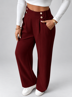 Women's High Waisted Wide Leg Office Trousers with Button Waist