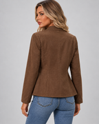 Women's Slim Fit Suede Style Jacket with Waterfall Collar and Open Front