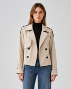 Women's Short Double Breasted Trench Coat with Lapel Collar