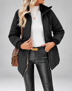 Women's Fleece Lined Long Quilted Jacket with Drawstring Waist and Zip Front