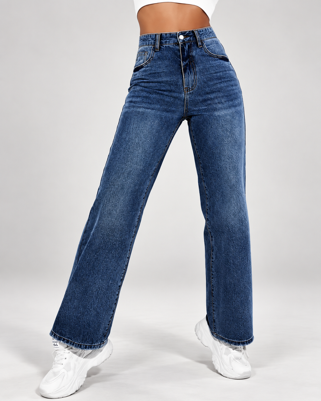 Women's Wide Leg Jeans with High Rise and Stretch Denim